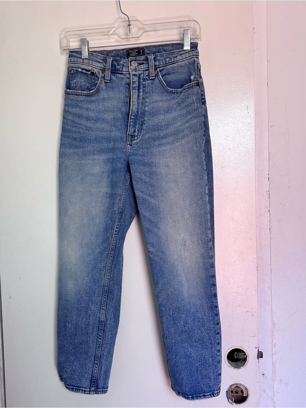 Abercrombie & Fitch Women's Light Blue high rise Straight Jeans